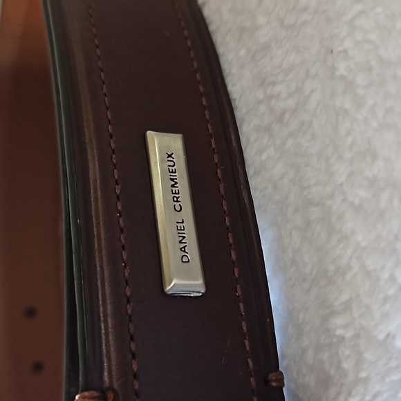 Daniel Cremieux | Men's Leather Brass Sliver Tone Hardware Belt 38 - Picture 3 of 13